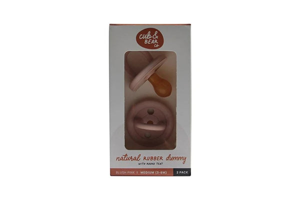 Cub And Bear Co Cub & Bear Co Natural Rubber Dummy Round Teat Medium (3-6 Months) Blush Pink Twin Pack