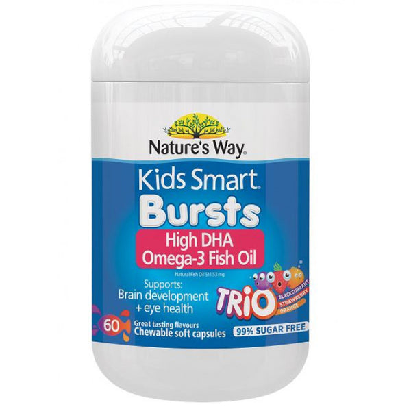 60 Capsules Natures Way Kids Smart Omega 3 Fish Oil High DHA Burstlets