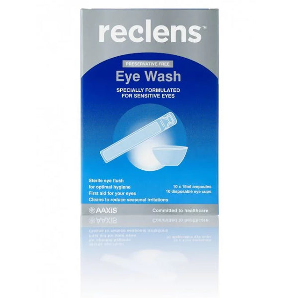 Reclens Saline Eye Wash Preservative Free Ampoule 10 x 15ml + 10 Eye Cups