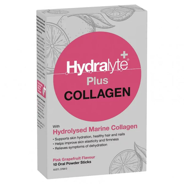 Hydralyte Plus Collagen With Hydrolysed Marine Collagen Pink Grapefruit 10 Pack