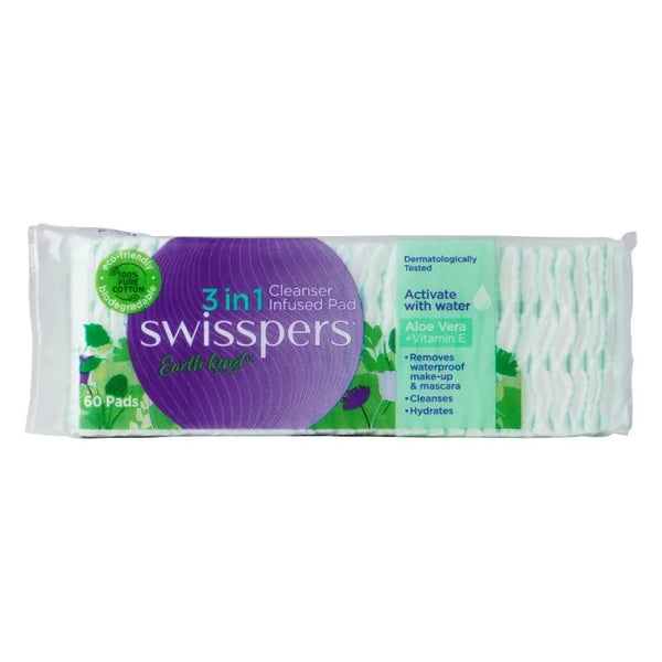 Swisspers Earth Kind 3in1 Cleanser Infused Pads - Aloe Vera & Vitamin E