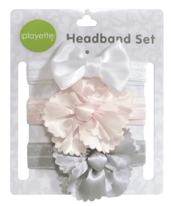 Playette 3 Pack Satin Flowers/Bow Headbands