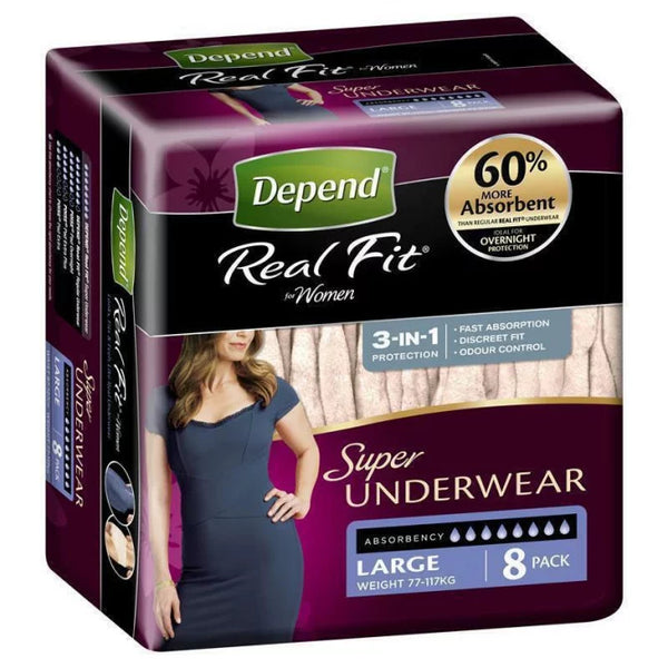 Depend Real Fit Underwear Super Women Large 8 Pack