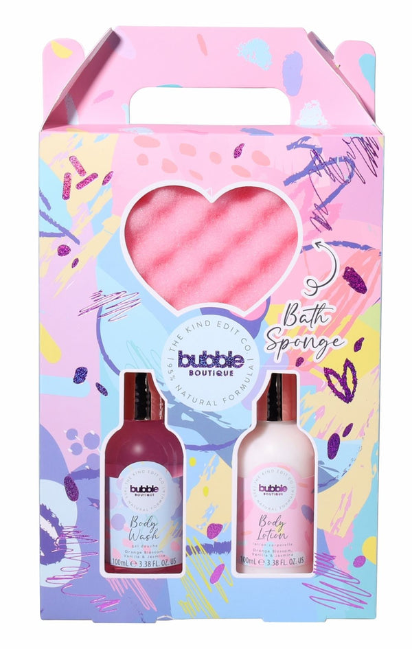 The Kind Edit Co. Bubble Boutique Lather & Soak Gift Set 100ml Body Wash + 100ml Body Lotion + Sponge