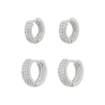 Sensation Thick Cubic Zirconia Huggie Hoop Earrings Set Rhodium Plated