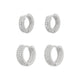 Sensation Thick Cubic Zirconia Huggie Hoop Earrings Set Rhodium Plated