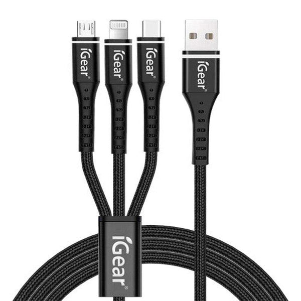 Igear 3 In 1 Heavy Duty Braided Cable - Black