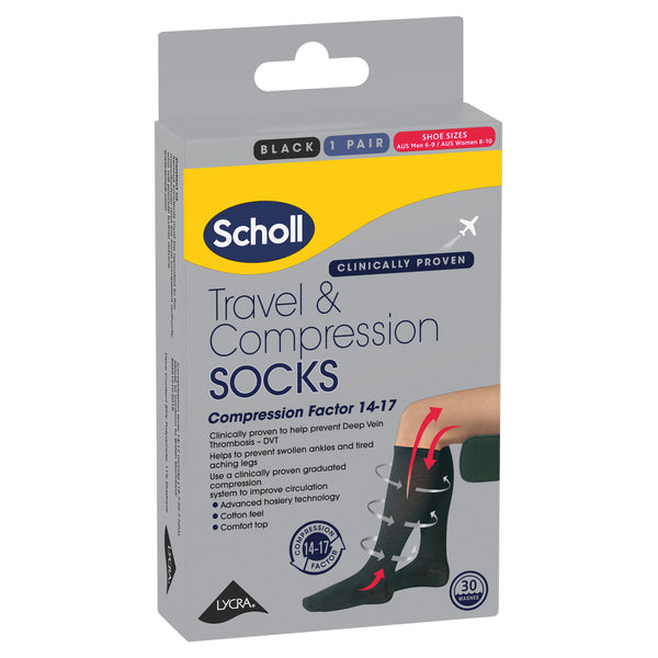 Scholl Flight Socks Unisex 6-9 Black