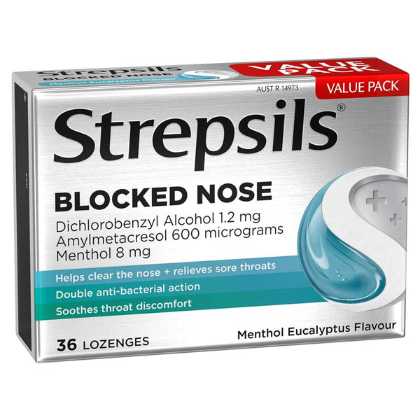 Strepsils Plus Blocked Nose Relief Menthol Eucalyptus 36 Lozenges