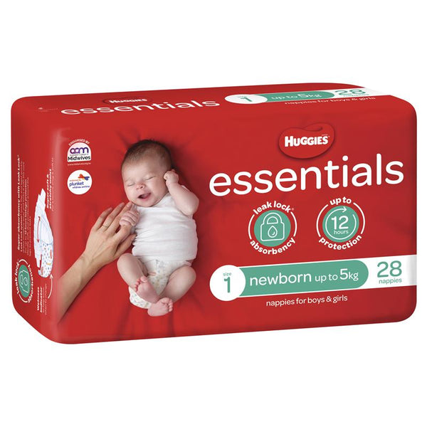 Huggies Nappy Essentials Newborn Size 1 Newborn 28 Nappies