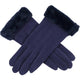 Wicked Sista Tia Faux Fur Cuff Gloves Navy One Size