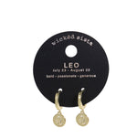 Wicked Sista Leo Disc Huggie Earrings in Gold Tone with Leopard Print Charm