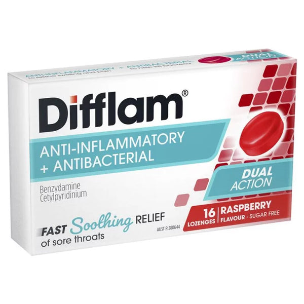 Difflam Sore Throat Lozenges Raspberry 16 Lozenges