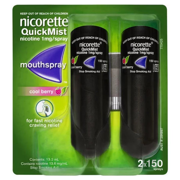 Nicorette QuickMist SmartTrack Nicotine Cool Berry Mouthspray Duo Pack 2 X 150 Sprays