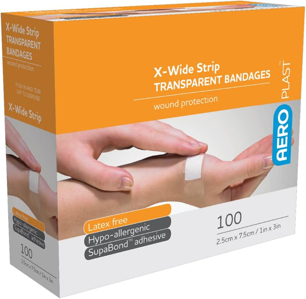 AeroPlast Transparent Extra Wide Plasters 75mm x 25mm, Box of 100