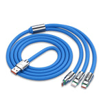 Portable Heavy Duty 3-In-1  Lightning Micro USB Type C Charging Data Cable - Blue