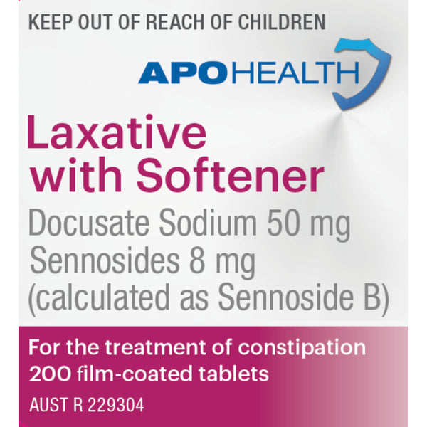 Apohealth Laxative with Softener, 200 Tablets