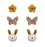 Sensation Kids Gold Plated Bunny Butterfly And Flower Stud Earring Set
