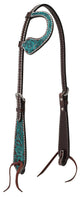 Turquoise Cross Carved Turquoise Flower Sliding Ear Headstall in Dark Oil