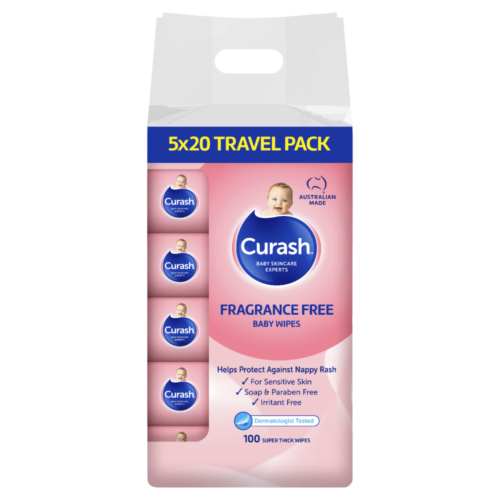 Curash Fragrance Free Baby Wipes 5 x 20 Pack