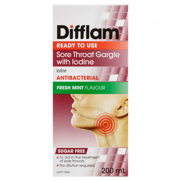 Difflam Ready To Use Sore Throat Gargle With Iodine 200mL