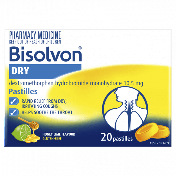 Bisolvon Dry Cough Pastilles Honey Lime 20 pack