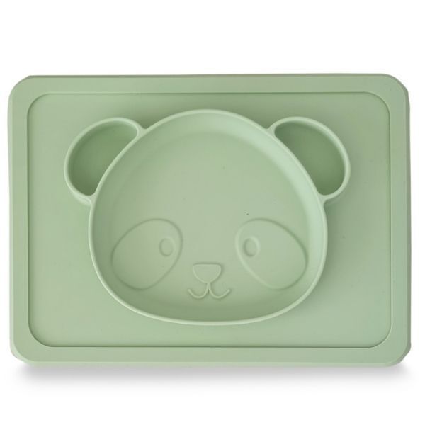 Plum Silicone Suction Plate Olive Panda