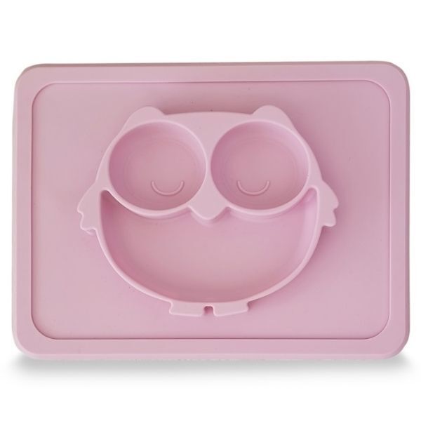 Plum Silicone Suction Plate Powder Pink Owl