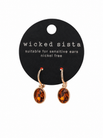 Wicked Sista Amber-Coloured Oval Drop Earrings