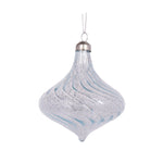 Pearl Blue Swirl Glass Tear Drop Christmas Bauble Ornament 10 x 11.5 cm