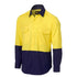 Eleven Workwear Hi Vis Cotton Ripstop Long Sleeve Shirt Yellow Navy