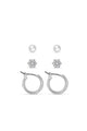 EarSense Silver Ball Stud Cubic Zirconia and Hoop Trio Earrings 15mm