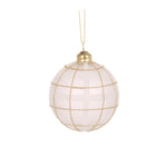 Holly and Ivy White Tartan Drop Glass Bauble Christmas Tree Ornament