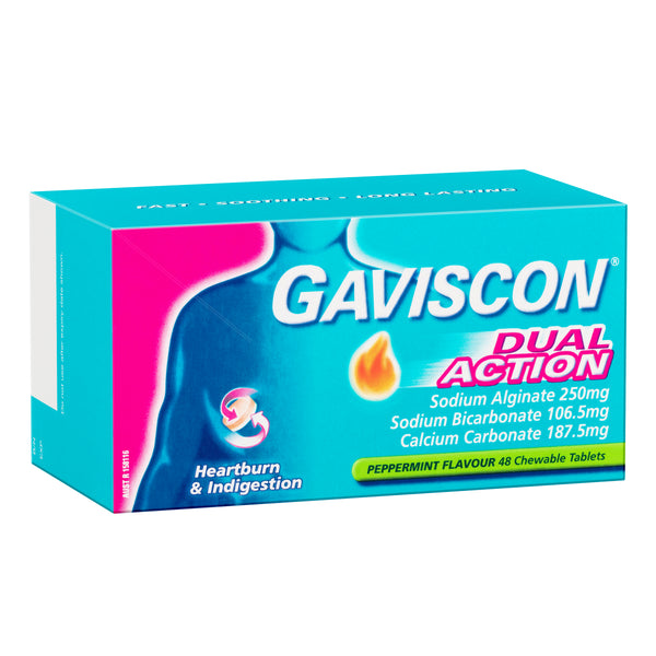 Gaviscon Dual Action 48 Chewable Tablets – Peppermint