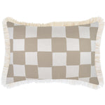 Escape to Paradise Cushion Cover Coastal Fringe Check Beige 35CM x 50CM