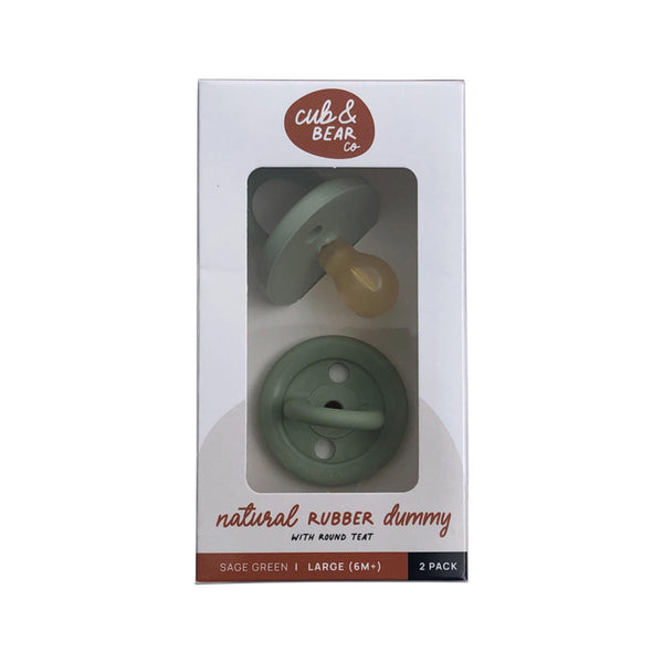 Cub & Bear Co Natural Rubber Dummy Round Teat Large (6+ Months) Sage Green Twin Pack