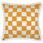 Escape to Paradise Cushion Cover Coastal Fringe Check Yellow White 60CM x 60CM