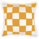 Escape to Paradise Cushion Cover Coastal Fringe Check Gold White 45CM x 45CM