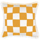Escape to Paradise Cushion Cover Coastal Fringe Check Gold White 45CM x 45CM