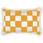 Escape to Paradise Cushion Cover Coastal Fringe Check Gold White 35CM x 50CM