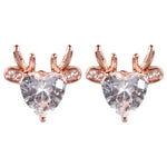 Wicked Sista Reindeer Heart Stud Earrings in Rose Gold