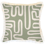 Escape to Paradise Cushion Cover Coastal Fringe Maze Sage 45CM x 45CM