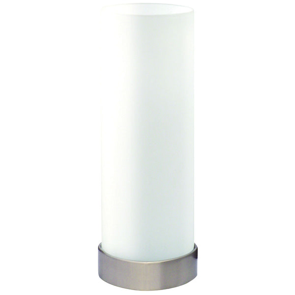 Satin Glass Touch Table Lamp Round Opal With Brushed Chrome Base