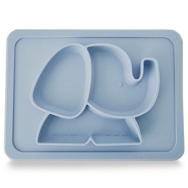 Plum Silicone Suction Plate Powder Blue Elephant