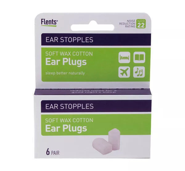 Flents Ear Stopples Soft Wax-Cotton Ear Plugs 6 pair