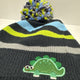 Essence Kids Dinosaur Striped Navy Green Blue Grey Pom Pom Beanie Children One Size