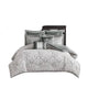 Madison Park Odette 8 Piece Jacquard Damask Medallion Comforter Set in Silver Queen 90 x 90 Inches