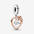 Pandora Heart & Rose Flower Dangle Charm